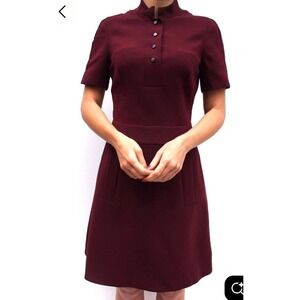 Karen Millen Burgundy Short Sleeve Mock Neck Button Dress‎ Size 8